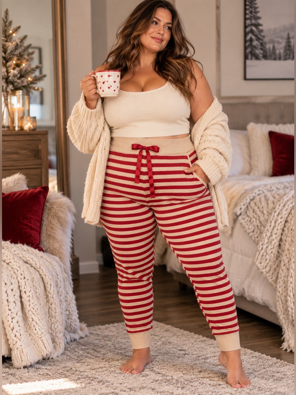 TORRID Sleep NEW Heavy Hacci Rib Lounge Joggers Red Oatmeal Stripe Plus Size 3X